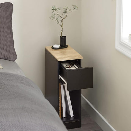 SoBuy Slim Bedside Table 20cm Wide with Drawer & Open Shelf for Bedroom