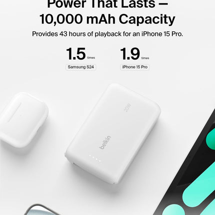 Belkin 10000mAh 20W USB C Power Bank, Portable Charger for iPhone & iPad