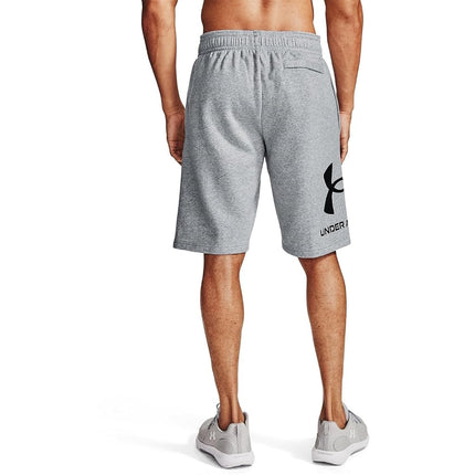 Under Armour Pantalones Cortos de Forro Polar con Logotipo Grande Rival Estándar para Hombre, Gris Mod Claro Jaspeado (011)/Blanco Ónix, Small Tall