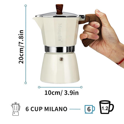 Mongdio Stovetop Espresso Maker Moka Pot, Cuban Coffee Maker Stove top coffee maker Moka Italian Espresso Greca Coffee Maker Brewer Percolator, 6 Espresso Cups, 10 oz - White