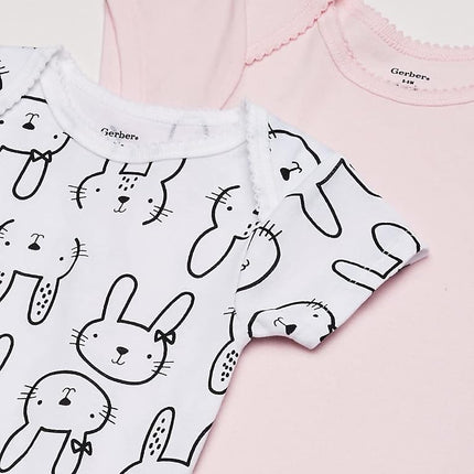 Gerber baby-girls 8-pack Short Sleeve Onesies Bodysuits, Pink Bunny, 12 Months