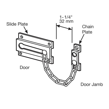 PRIME-LINE U 9852 Standard Chain Door Guard, 3-5/16 in H X 1-3/8 in W X 2 in D, Steel, White, 1 Count (Pack of 1)