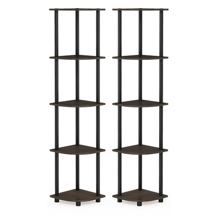 Furinno TURN-N-TUBE Set of 2, 5-Tier Corner Shelf, Dark Brown Grain