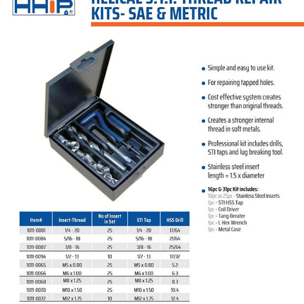 HHIP 1011-0070 31 Piece M10 x 1.50 Helical STI Thread Repair Kit