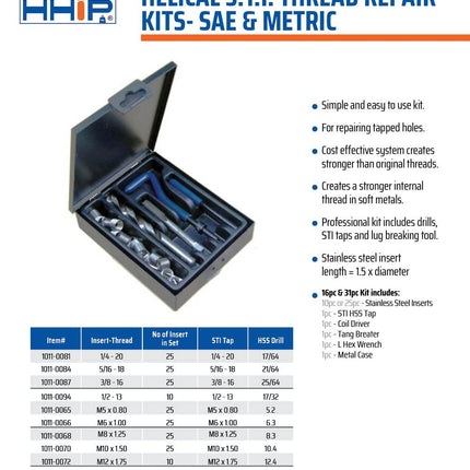 HHIP 1011-0070 31 Piece M10 x 1.50 Helical STI Thread Repair Kit