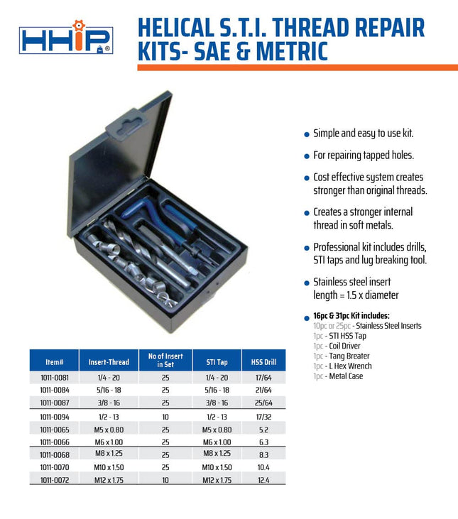 HHIP 1011-0070 31 Piece M10 x 1.50 Helical STI Thread Repair Kit