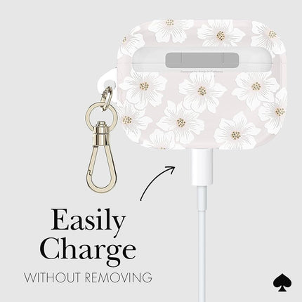 kate spade new york AirPods Pro Protective Case with Keychain Ring - Hollyhock Cream, Compatible with AirPods Pro 2nd/ 1st Generation