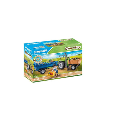 Playmobil Country 71249 Harvester Tractor with Trailer incl. transport boxes, Green tractor for the organic farm, Sustainable toy for children ages 4+