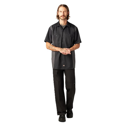 Dickies Men's Two-Tone Short Sleeve Work Shirt, Black, Charcoal, X-Large