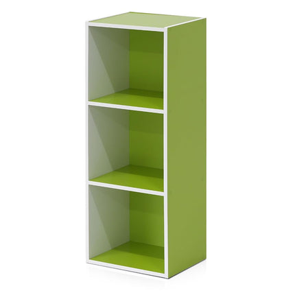Furinno LUDER 3-Cube Open Shelves Bookcase, Book Shelf, White/Green