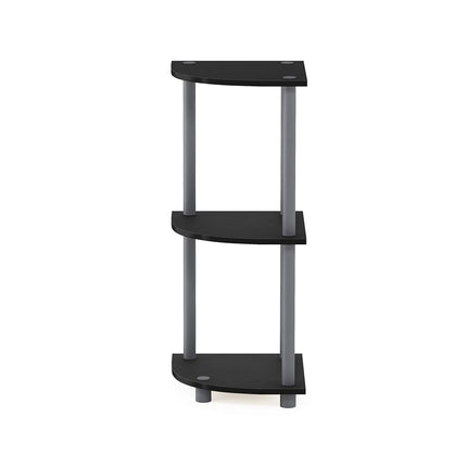 Furinno TURN-N-TUBE Corner Shelf, 3-Tier Corner Bookshelf, Display Storage Shelves with Open Shelves, for Organization and Storage, Living Room, Home Office, Garage, Black