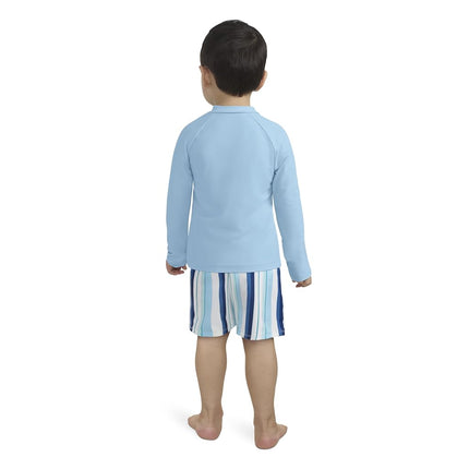 Hurley Boys' and Toddler Long Sleeve Rash Guard Swim Suit 2-Piece Outfit Set, Dutch Blue/Stripe, 6 Months