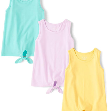 The Children's Place Paquete de 3 camisetas sin mangas con lazo frontal para niñas, menta/morado/amarillo, extrachico
