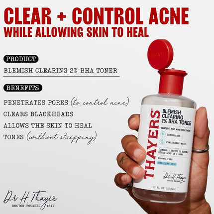 Tónico Thayers para imperfecciones con ácido salicílico, tónico facial para el acné con 2% de ácido salicílico, cuidado de la piel calmante y no astringente, 355 ml