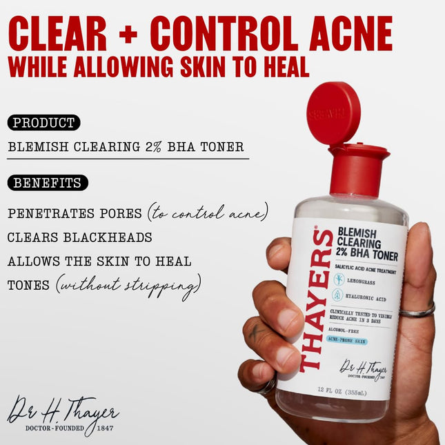 Tónico Thayers para imperfecciones con ácido salicílico, tónico facial para el acné con 2% de ácido salicílico, cuidado de la piel calmante y no astringente, 355 ml