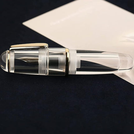 Majohn Q1 Mini Fountain Pen Medium Nib Transparent Eyedropper Filling, Short Resin Pocket Pen Large Capacity