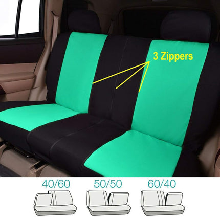 Flying Banner Car Seat Covers Full Set Front Seats and Rear Bench Polyester car seat Protectors Black Gray Purple airbag Compatible Rear Bench Split (Black Mint Green)
