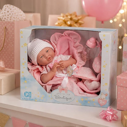 JC Toys 18780 La Newborn Soft Body Boutique Baby Doll, 15.5-Inch, Pink