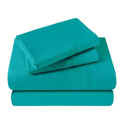 Superior 300 Thread Count Egyptian Cotton Sheet Set, Solid Bedroom Sheets, Bedding, Essentials, Home Basics, 1 Elastic Deep Pocket Fitted Bed Sheet, 1 Flat Sheet, 1 Pillowcase, Twin XL, Teal