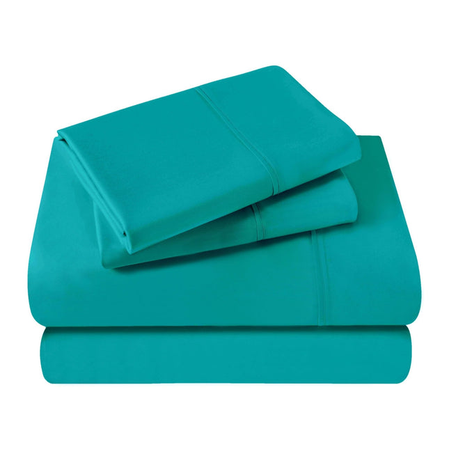 Superior 300 Thread Count Egyptian Cotton Sheet Set, Solid Bedroom Sheets, Bedding, Essentials, Home Basics, 1 Elastic Deep Pocket Fitted Bed Sheet, 1 Flat Sheet, 1 Pillowcase, Twin XL, Teal