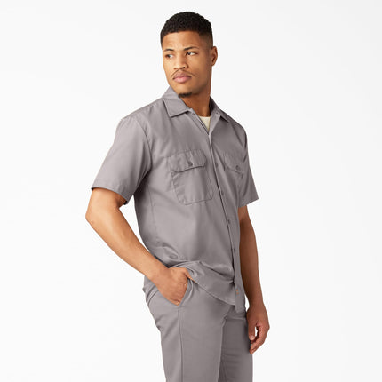 Camisa de trabajo de manga corta Dickies para hombre, plateado, grande