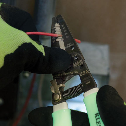 KLEIN TOOLS Wire Stripper/Cutter, Klein-Kurve Stripper/Cutter, 10-18 AWG Solid, 12-20 AWG Stranded Wire, Glow in The Dark Grips 11055GLW, High-Visibility Handle