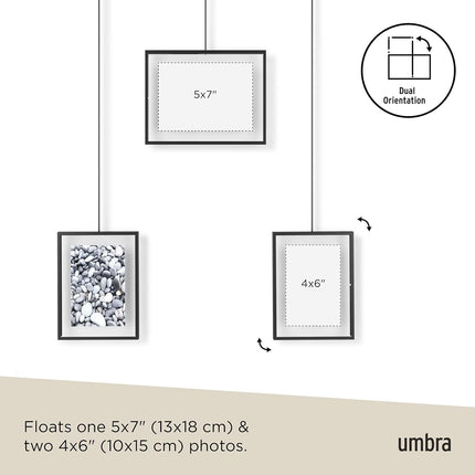 Umbra Exhibit Picture Frame Gallery Set, Adjustable Collage Display for 3 Photos, Prints, Artwork and More, Holds two 4x6 and one 5x7 Photos, Black