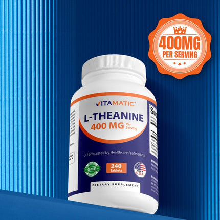 Vitamatic L-Theanine Supplement 400mg per Serving - 240 Tablets - Non-GMO, Gluten Free…