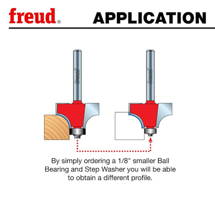 Freud Radius Rounding Over Bit with Perma-Shield Coating and Quadra-Cut Design for Flawless Finish - 2 Cutters, 1/4" Shank Dia., 3/16" Radius, 2-3/16" Length - 34-108