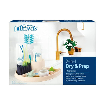 Dr. Brown’s 2-in-1 Dry & Prep Silicone Mat, Silicone Baby Bottle Drying Mat with Removable Pegs for Baby Essentials, Built-in Bottle Prep, BPA-Free