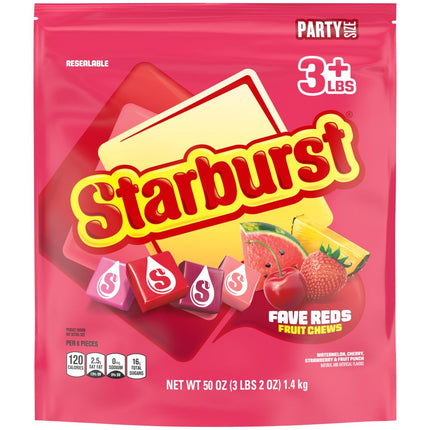 Starburst FaveReds Fruit Chews Candy, Individually Wrapped, One 50 Ounce (1.4kg) Resealable Party Size Bag