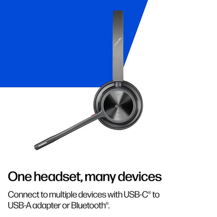HP Poly Voyager 4320 UC Wireless Headset & Charge Stand - Noise-Canceling Boom Mic - Connect to PC via USB-C to USB-A Adapter, Cell Phone via Bluetooth - Microsoft Teams Certified