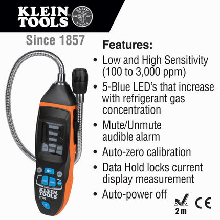 Refrigerant Gas Detector, Detects Gas Leaks in the Presence of CFC's, HFC's, HCFC's and Blends as Low as 100 PPM Klein Tools ET160