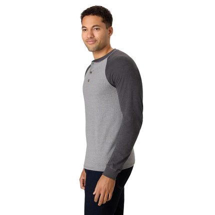 Hanes Men`s Beefy-T Long-Sleeve Colorblock Henley, M, Oxford Gray/Slate Heather