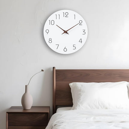 Mosewa Wall Clock 14 Inch Silent Non Ticking Wall Clocks Battery Operated - Simple Minimalist Wooden Clock Decorative for Kitchen,Home,Bedroom,Living Room, Office(14" White)