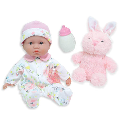 JC Toys - La Baby Coffret de Voyage | Poupée Bébé de 28 cm au corps souple et d'apparence caucasienne | Lavable | Jolie tenue, biberon, tétine et lapin en peluche | Pour enfants de 12 mois et plus, Rose