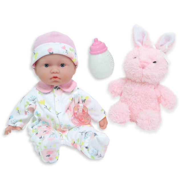 JC Toys - La Baby Coffret de Voyage | Poupée Bébé de 28 cm au corps souple et d'apparence caucasienne | Lavable | Jolie tenue, biberon, tétine et lapin en peluche | Pour enfants de 12 mois et plus, Rose