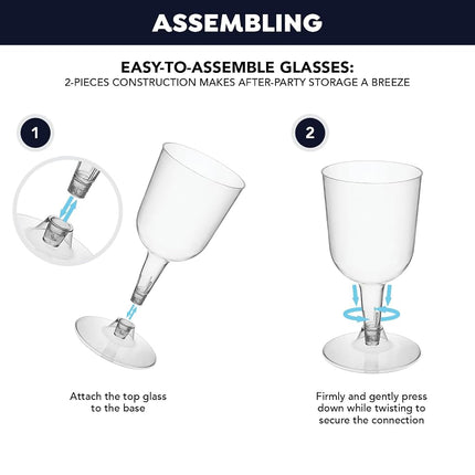 Party Essentials Hard Plastic Two Piece 5.5-Ounce Wine Glasses, Clear, Pack of 50