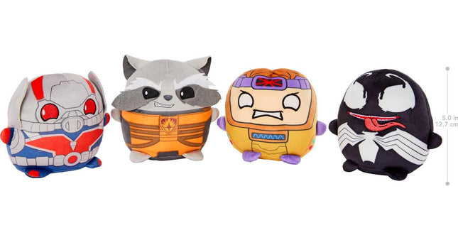 Mattel Marvel Cuutopia Set de 4 figuras de peluche, colección instantánea de juguetes de almohada suaves y redondeados de 5 pulgadas inspirados en los personajes favoritos de los fans