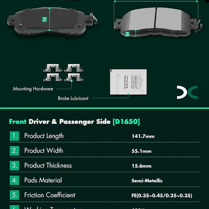 SCITOO D1650 D905 Front Semi-Metal Rear Ceramic Brake Pads Sets Fit For Nissan Altima 2013 2014 2015 2016 2017 2018 2019 2020 2021 2022 2023