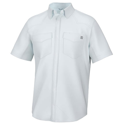 HUK Men's Diamond Back Solid Short Sleeve Button, Fishing Shirt, White, Small