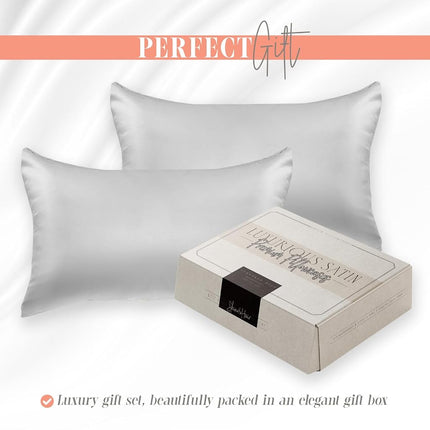 Elegant Comfort Silky and Luxurious 2-Piece Satin Pillowcase Set for Healthier Skin and Hair, Hidden Zipper Closure and Beautifully Packaged, Satin Pillowcase Set, King, Silver Gray