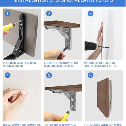 Black Folding Shelf Brackets Max. Load 220 lb, Heavy Duty DIY Wall Mounted Shelf Bracket Space Saving for Table Work Bench (16 INCH-2PCS)