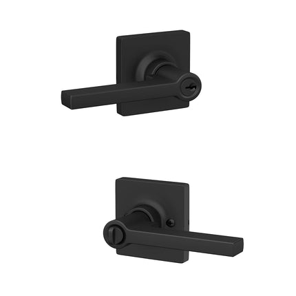 Lock Scout Straight Lever with Square Trim Keyed Entry Door Handle, Matte Black Finish, 4 Pack