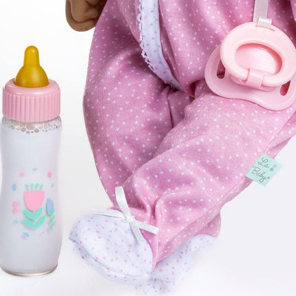 JC Toys - Hispanic La Baby Doll 40 cm Has Soft and Washable Body, Magic Bottle and Pacifier, Pink and White, Designed in Spain, 12 Months