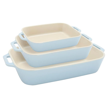 Staub Ceramic 3-pc Rectangular Baking Dish Set - Macaron Pastel Blue