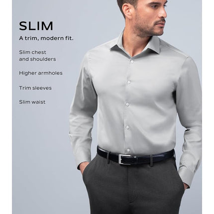 Van Heusen Men's Dress Shirt Slim Fit Flex Collar Stretch Solid, White, 17" Neck 32"-33" Sleeve