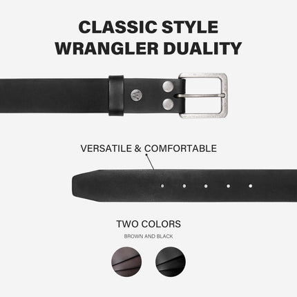 Wrangler Ceinture Homme en Cuir Véritable, Ceinture Décontractée 38mm pour Jean, Cadeau pour Homme, Noir, 32 (tour de taille 29-30)