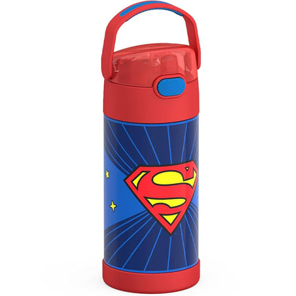 THERMOS FUNTAINER Water Bottle with Straw - 12 Ounce - Kids Stainless Steel Vacuum Insulated Water Bottle with Lid, Superman
