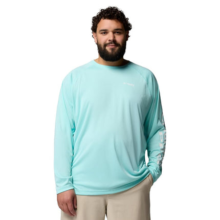 Columbia Mens PFG Terminal Tackle Long Sleeve Shirt, Gulf Stream/White Logo, XS